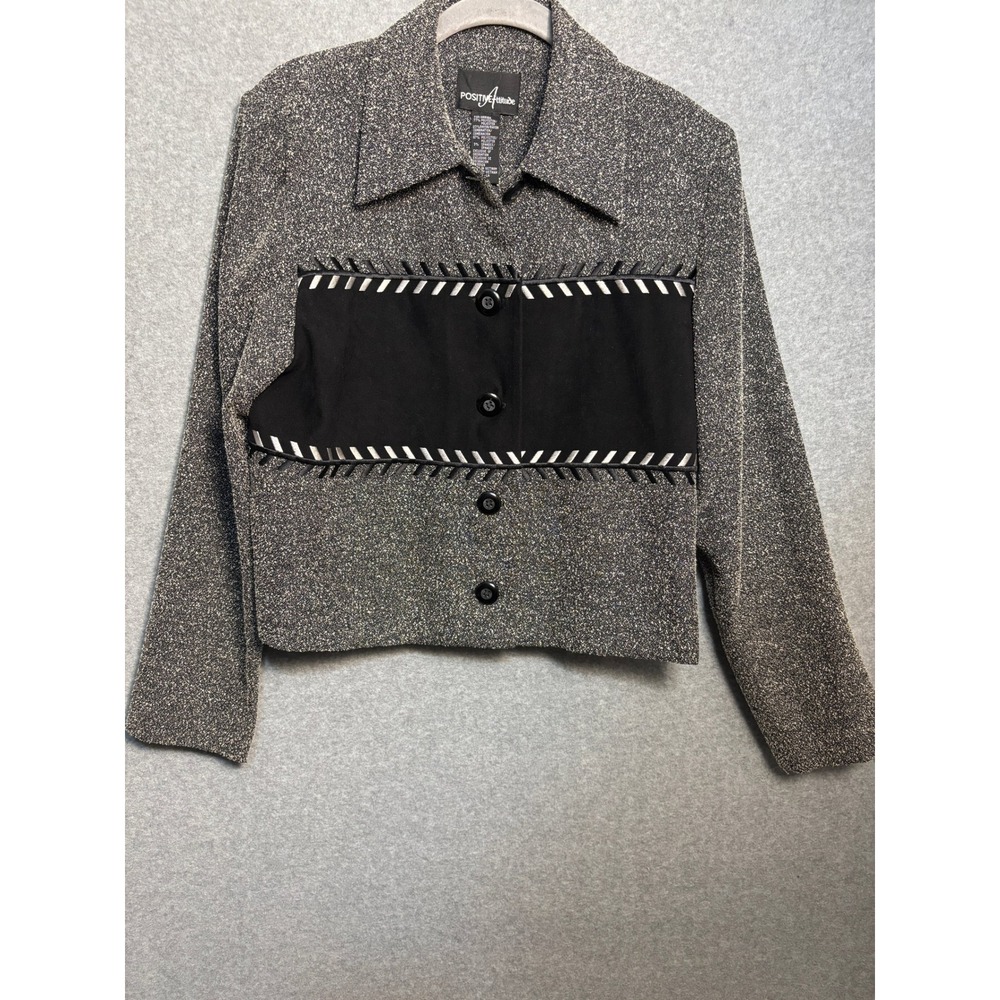 Positive Attitude Cropped Tweed Jacket Blazer Size 8 Y2K Career Chic Office Goth